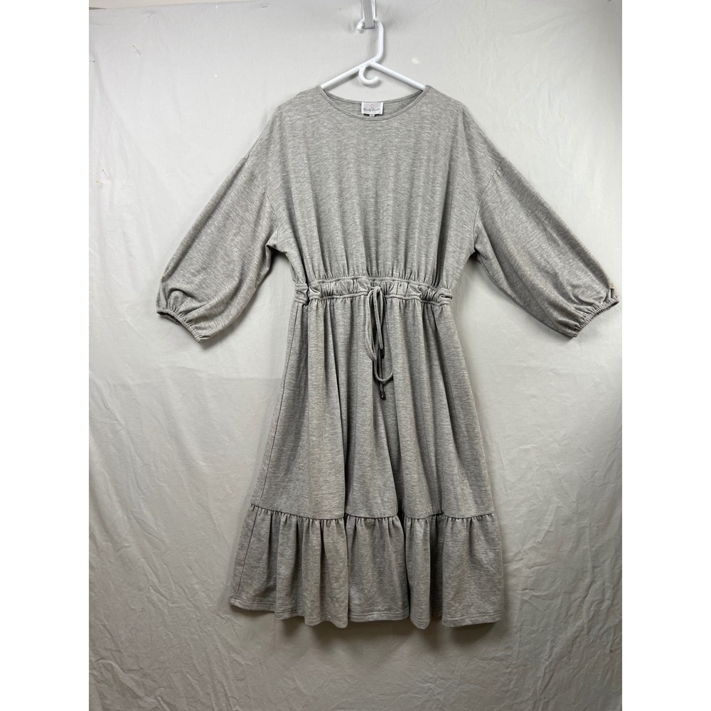 Dainty Jewells Midi Dress Womens XL Gray Long Sleeve Modest Ruffle Tiered Knit